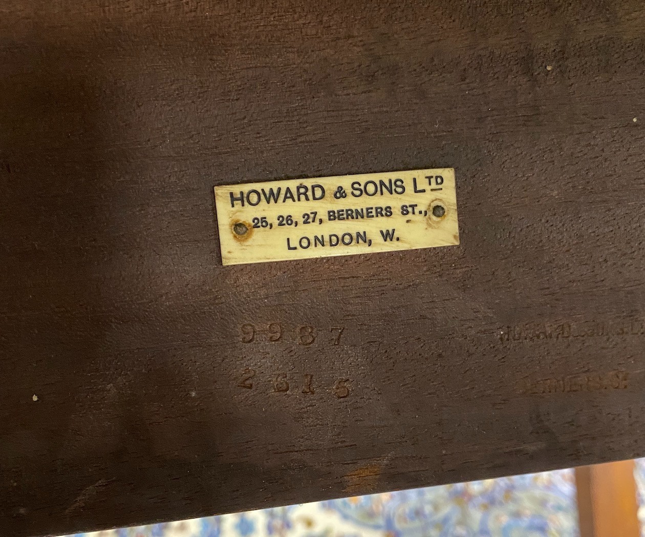 SOLD An Art Deco rectangular mahogany library table with leather inset top, bears Howard & Son retail plaque, length 175cm, width 99cm, height 77cm